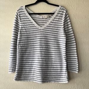 Loft Womens Stripped Blouse 3/4‎ Sleeve Sweatshirt V Neck Pullover Blouse Size M